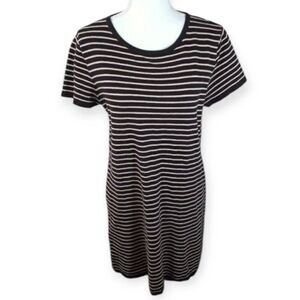 FOREVER 21 BLACK & BEIGE STRIPE TEE-SHIRT DRESS SZ.XL EUC.